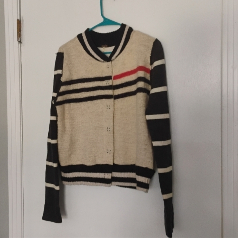 Free People Wool Knit Snap on Knit Bomber Jacket Cardigan Sz L